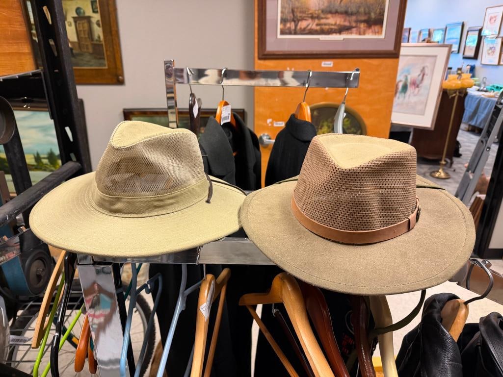 TWO KHAKI MESH HATS INCLUDING OUTBACK OILSKIN HAT AND DORFMAN PACIFIC CO. HAT - 2