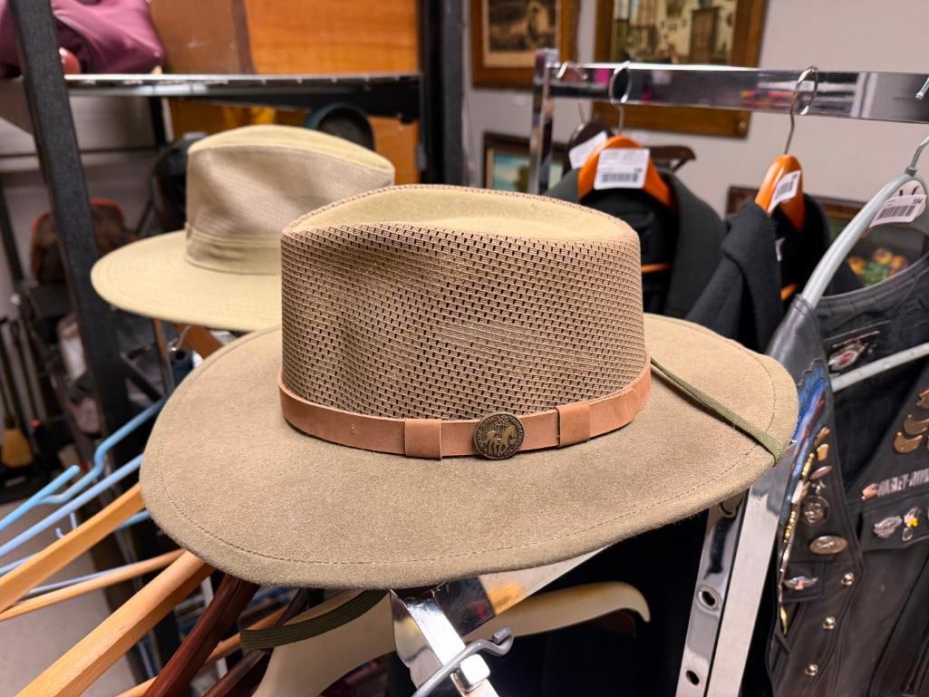 TWO KHAKI MESH HATS INCLUDING OUTBACK OILSKIN HAT AND DORFMAN PACIFIC CO. HAT - 3