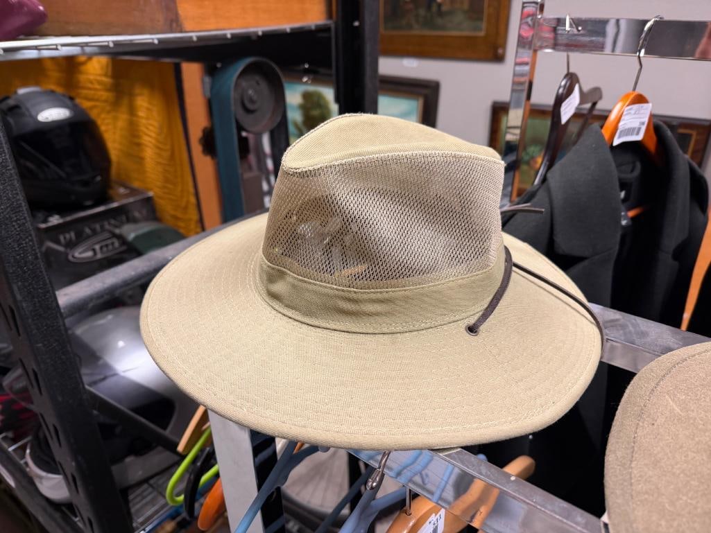 TWO KHAKI MESH HATS INCLUDING OUTBACK OILSKIN HAT AND DORFMAN PACIFIC CO. HAT - 8