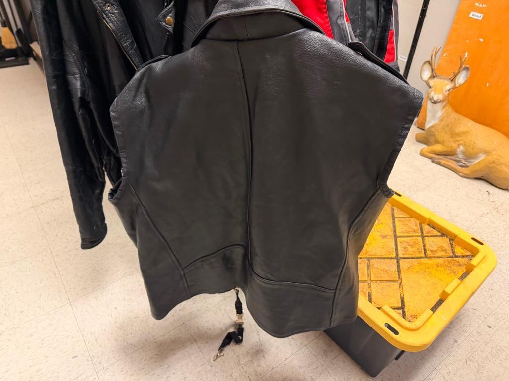 REAL LEATHER BLACK LEATHER MOTORCYCLE VEST AND FMC BLACK LEATHER THIGH CHAPS - 10