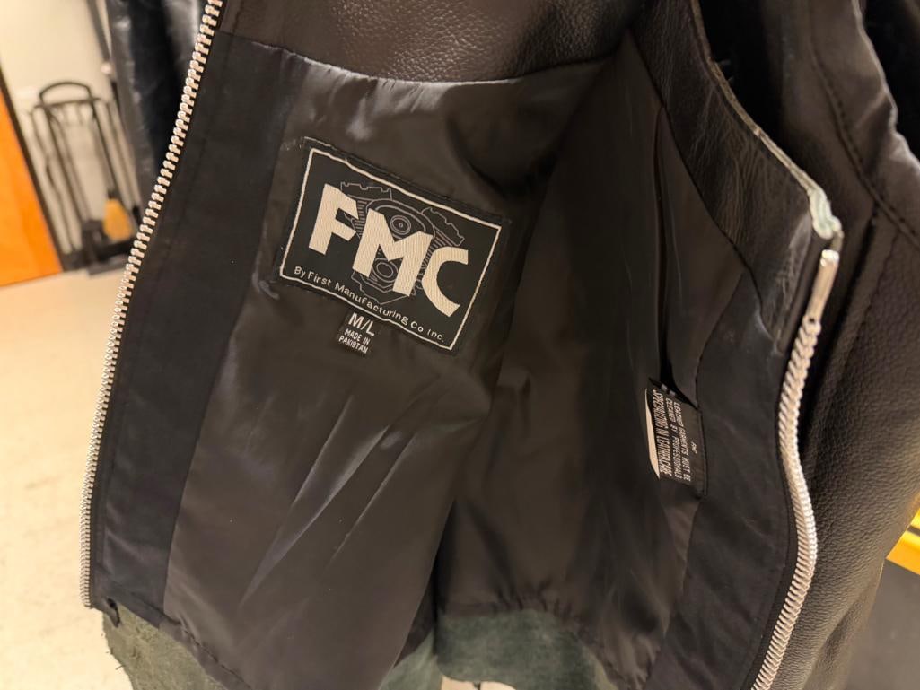 REAL LEATHER BLACK LEATHER MOTORCYCLE VEST AND FMC BLACK LEATHER THIGH CHAPS - 9