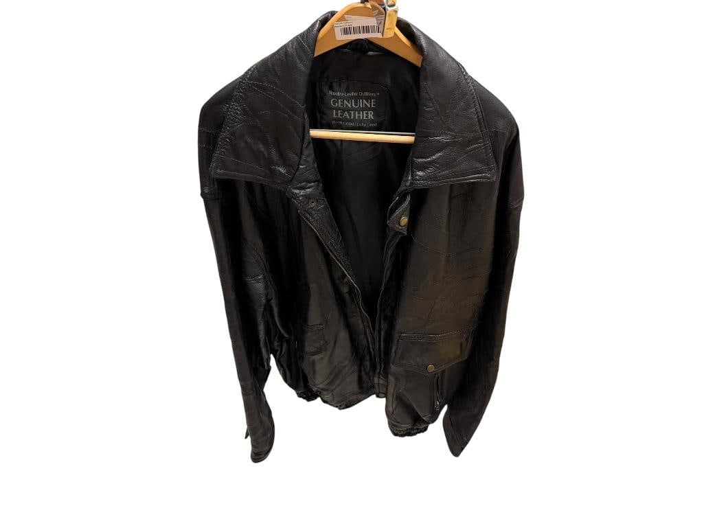 NAPOLINE LEATHER OUTFITTERS GENUINE LEATHER BLACK LEATHER JACKET: GOOD CONDITION SIZE XXXL