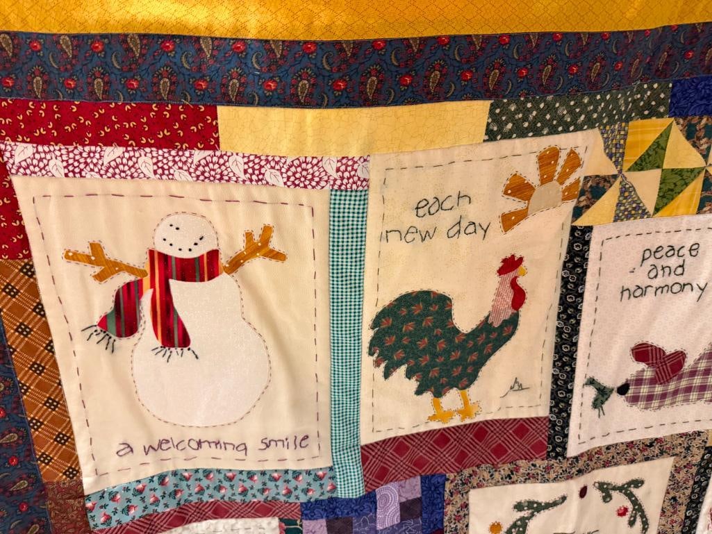 HANDMADE VINTAGE WALL HANGING QUILT FEATURING QUOTES INCLUDING "FOR THESE I GIVE THANKS" - 4