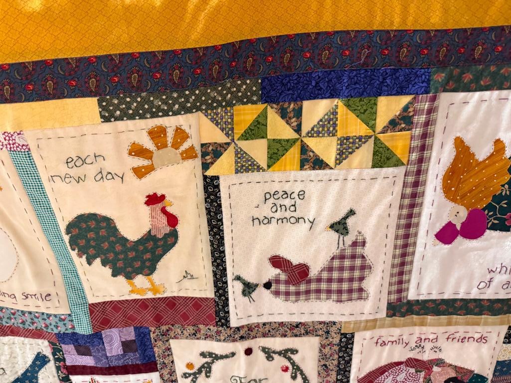 HANDMADE VINTAGE WALL HANGING QUILT FEATURING QUOTES INCLUDING "FOR THESE I GIVE THANKS" - 7