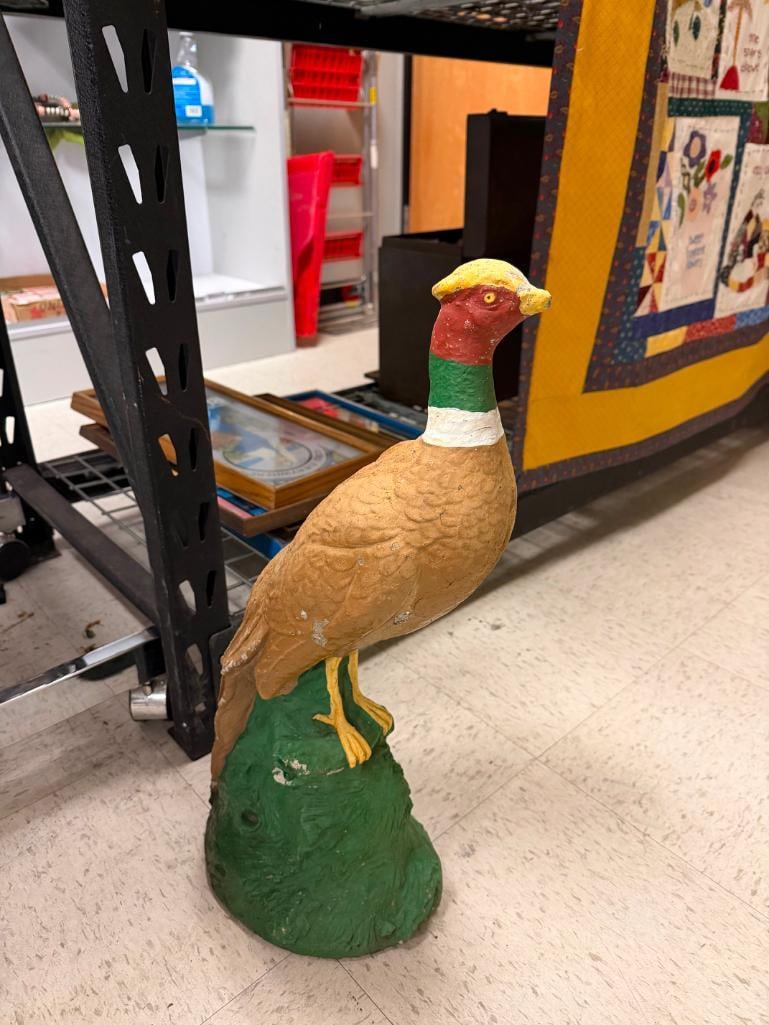 FIGURAL PAINTED PHEASANT CEMENT YARD ART - 3