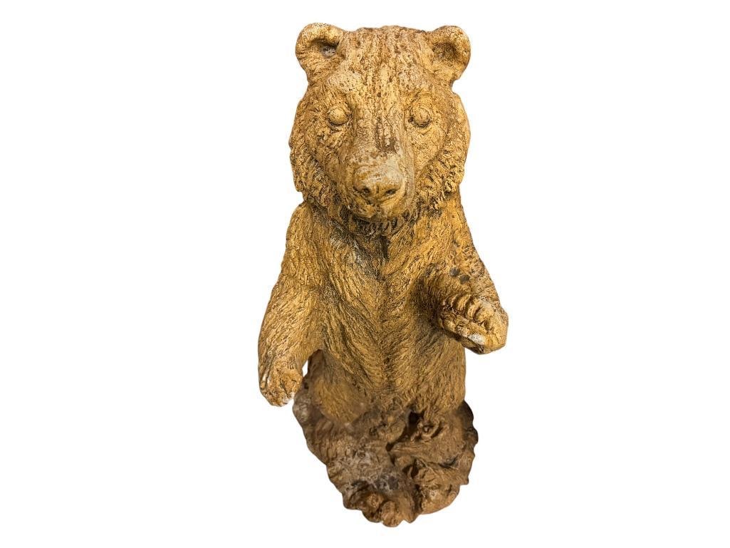 FIGURAL STANDING BEAR PAINTED CEMENT YARD ART SCULPTURE SIGNED "IDEAL 95": GOOD CONDITION 27" H