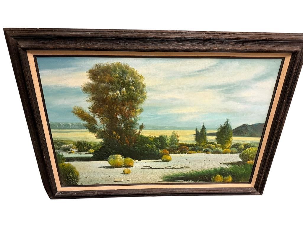 IGINAL OIL ON CANVAS PAINTING OF DESERT LANDSCAPE SIGNED BY ARTIST S. HILLS (1 of 9)