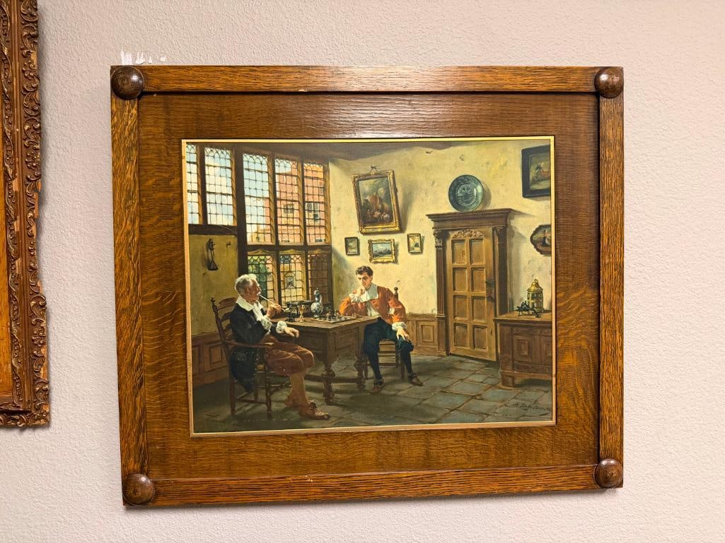 ANTIQUE PRINT " CHECKMATED " BY GERMAN ARTIST ALBERT SCHRODER - 2
