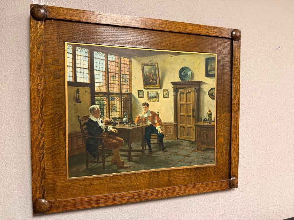ANTIQUE PRINT " CHECKMATED " BY GERMAN ARTIST ALBERT SCHRODER - 3
