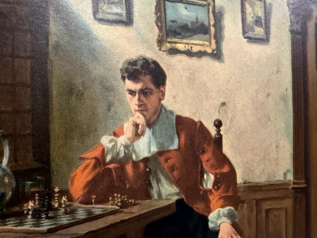 ANTIQUE PRINT " CHECKMATED " BY GERMAN ARTIST ALBERT SCHRODER - 6
