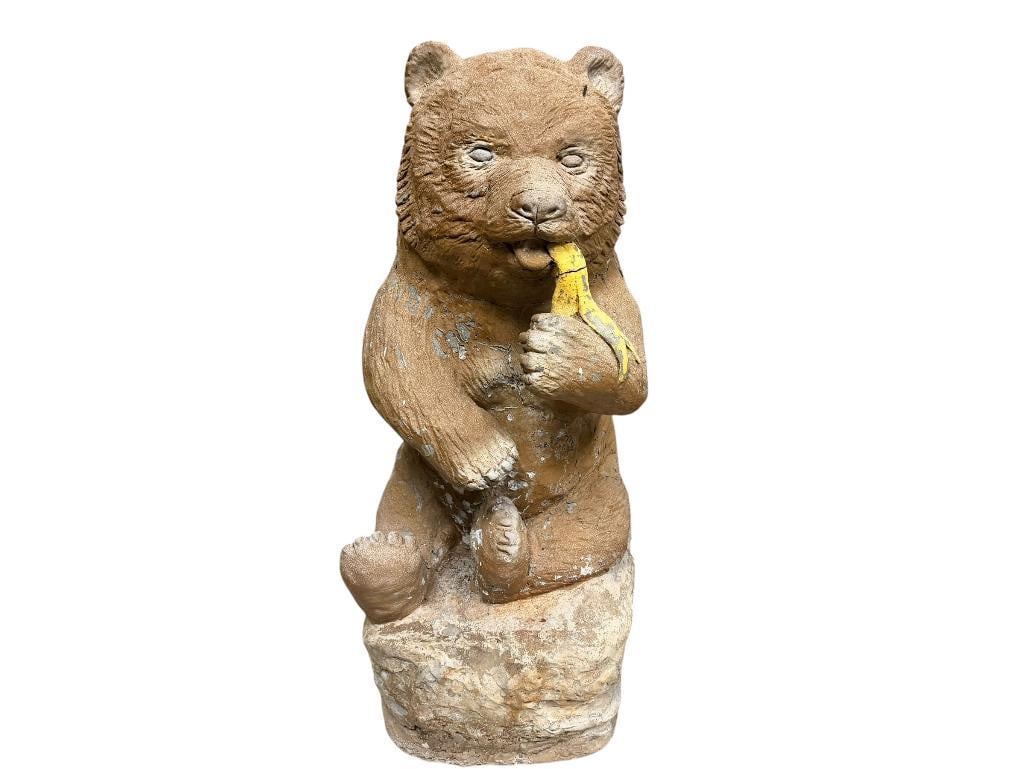 FIGURAL BEAR EATING BANANA PAINTED CEMENT YARD ART SCULPTURE (1 of 11)