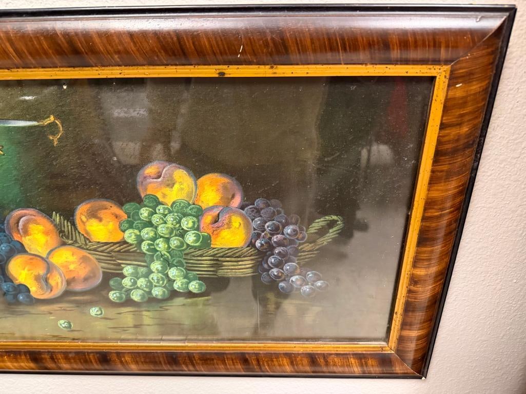 VINTAGE ORIGINAL OIL PAINTING ON BOARD OF STILL LIFE FEATURING FRUIT IN A BASKET AND VASE - 3