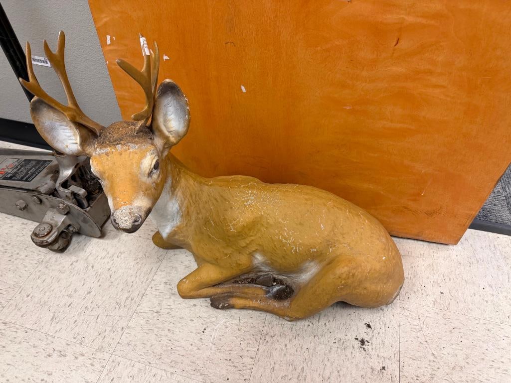 FIGURAL RESTING BUCK DEER PAINTED CEMENT YARD ART SCULPTURE - 2