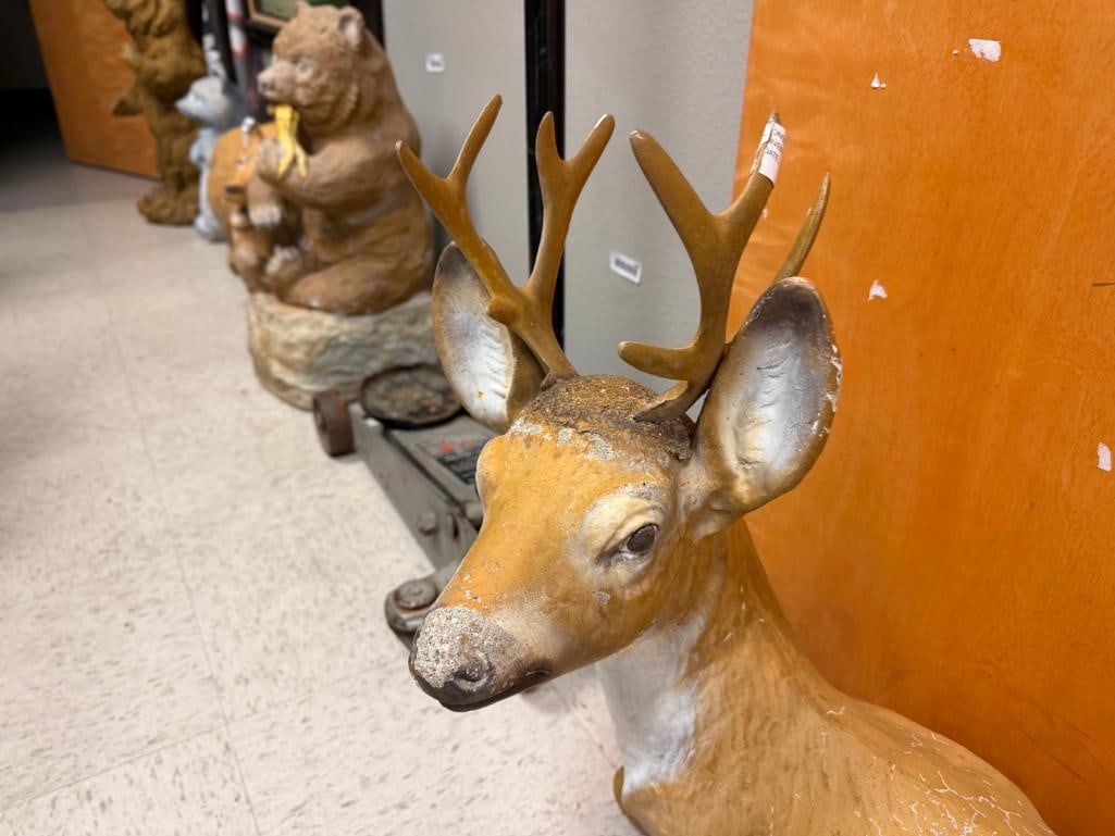 FIGURAL RESTING BUCK DEER PAINTED CEMENT YARD ART SCULPTURE - 3
