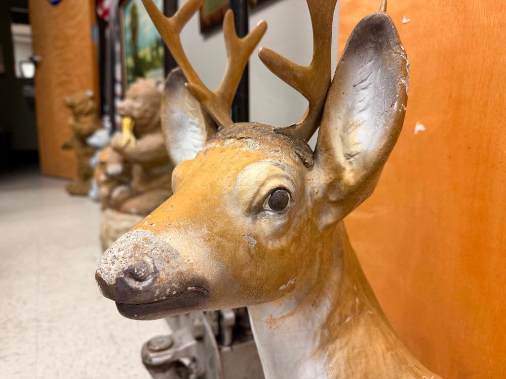 FIGURAL RESTING BUCK DEER PAINTED CEMENT YARD ART SCULPTURE - 4