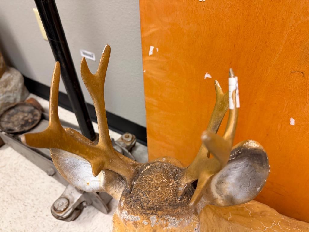 FIGURAL RESTING BUCK DEER PAINTED CEMENT YARD ART SCULPTURE - 5