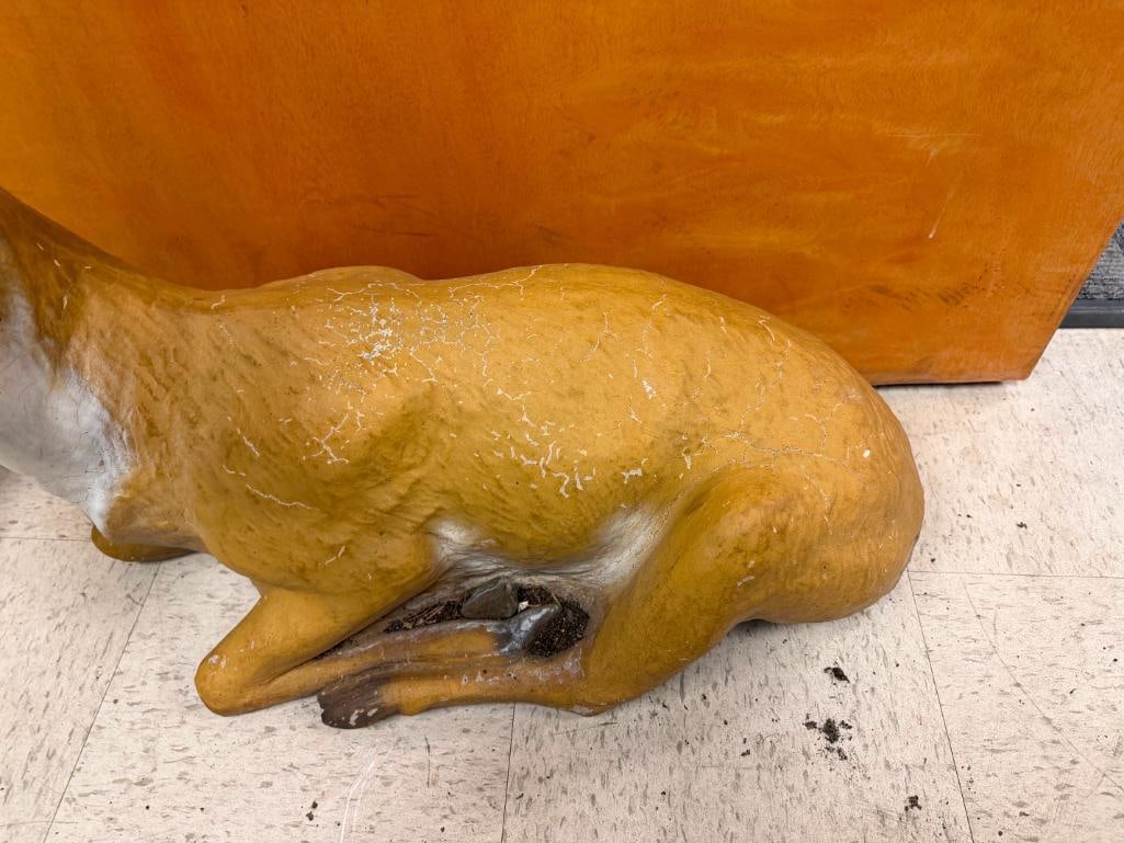 FIGURAL RESTING BUCK DEER PAINTED CEMENT YARD ART SCULPTURE - 7