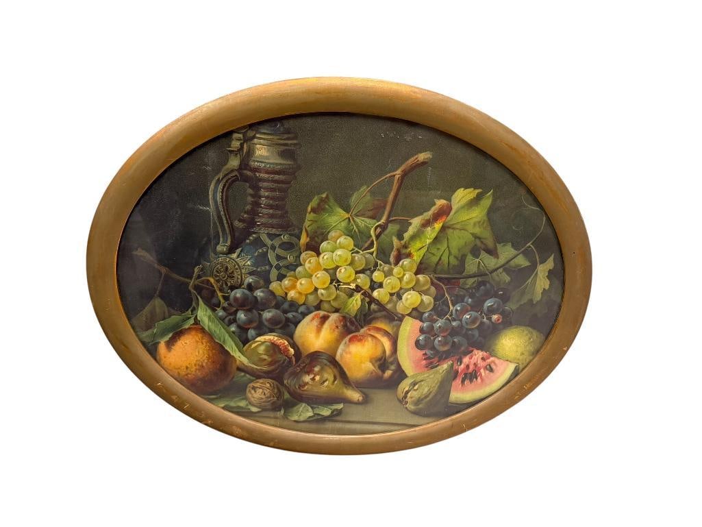 VINTAGE FRUIT THEMED STILL LIFE PRINT IN OVAL FRAME (1 of 3)
