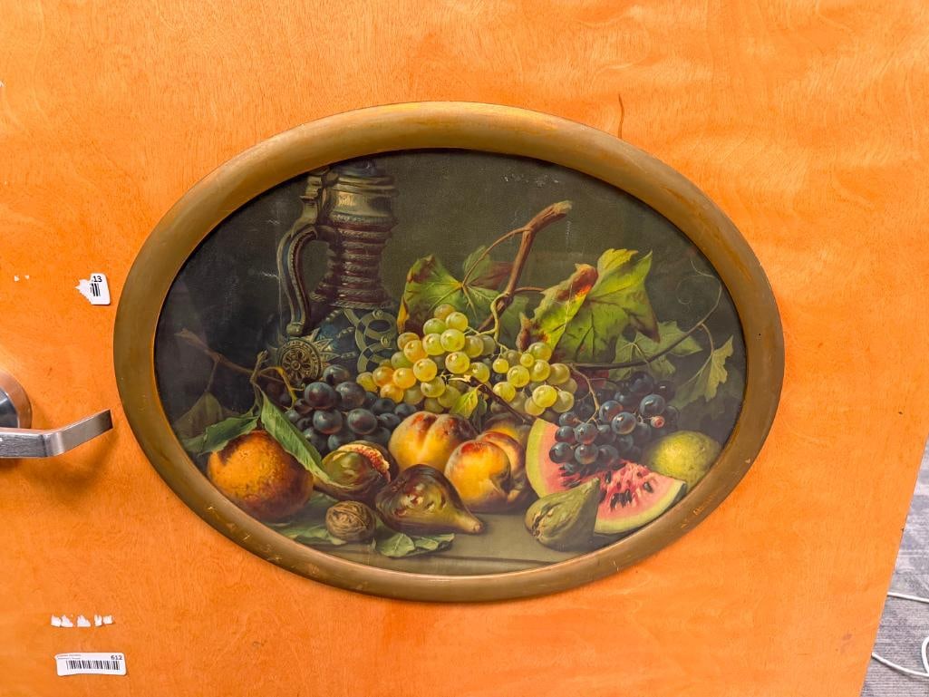 VINTAGE FRUIT THEMED STILL LIFE PRINT IN OVAL FRAME - 2