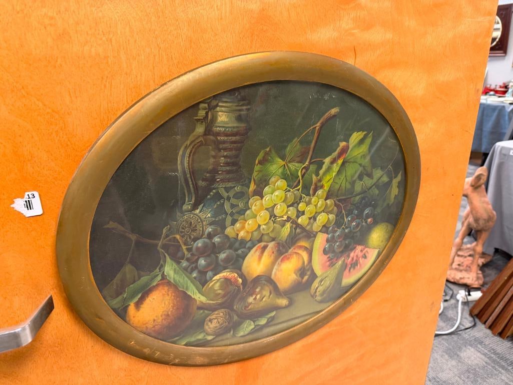 VINTAGE FRUIT THEMED STILL LIFE PRINT IN OVAL FRAME - 3