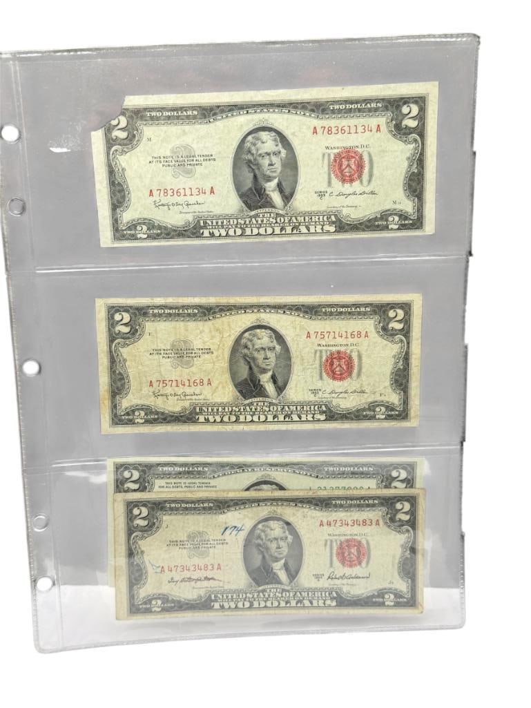 FOUR U.S. $2 CURRENCY NOTES INCLUDING THREE WITH RED SEALS FROM 1953 (1 of 13)