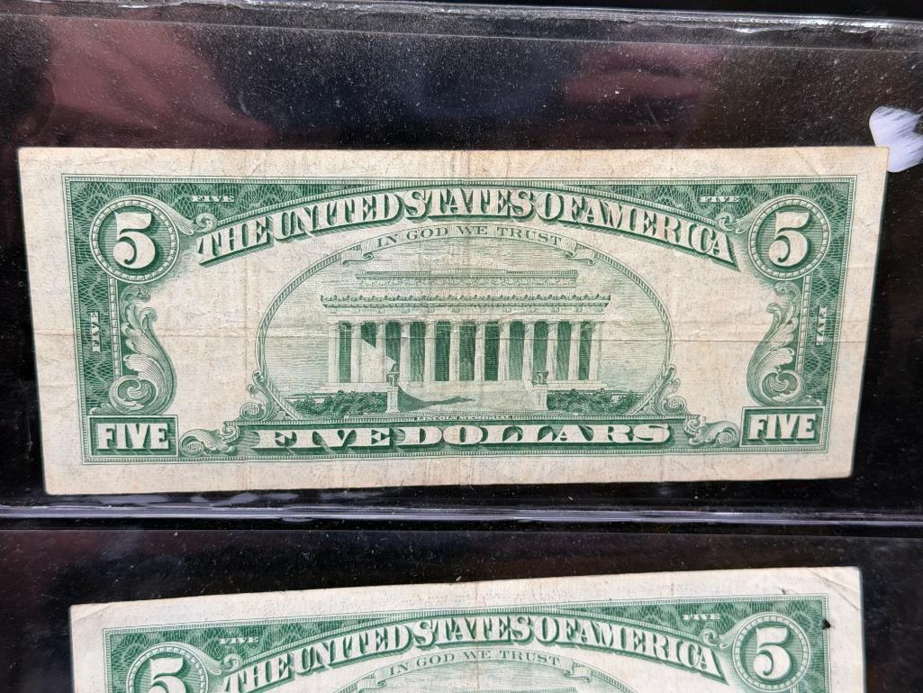 THREE 1963 U.S. $5 CURRENCY NOTES FEATURING RED SEALS - 14