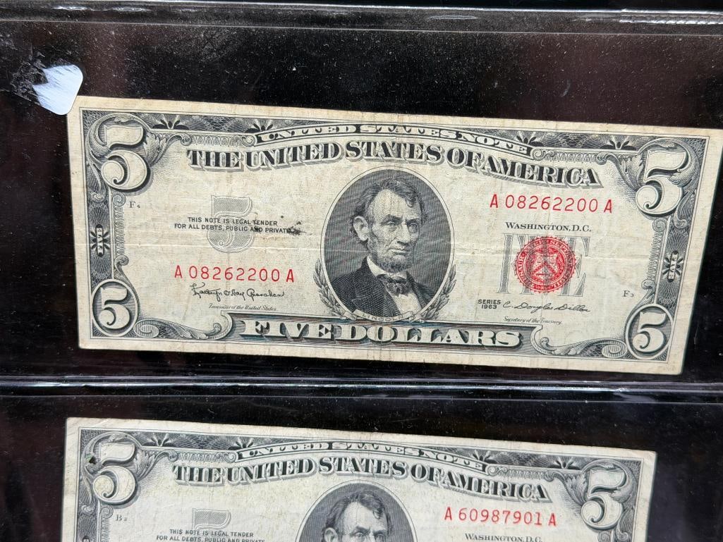 THREE 1963 U.S. $5 CURRENCY NOTES FEATURING RED SEALS - 2