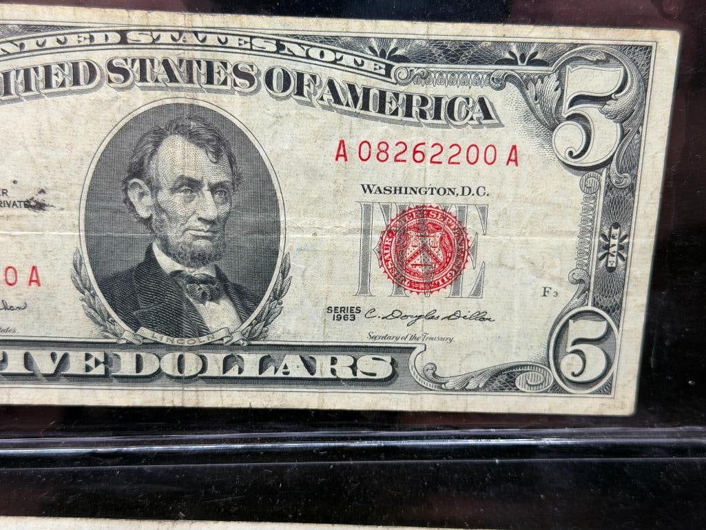 THREE 1963 U.S. $5 CURRENCY NOTES FEATURING RED SEALS - 3
