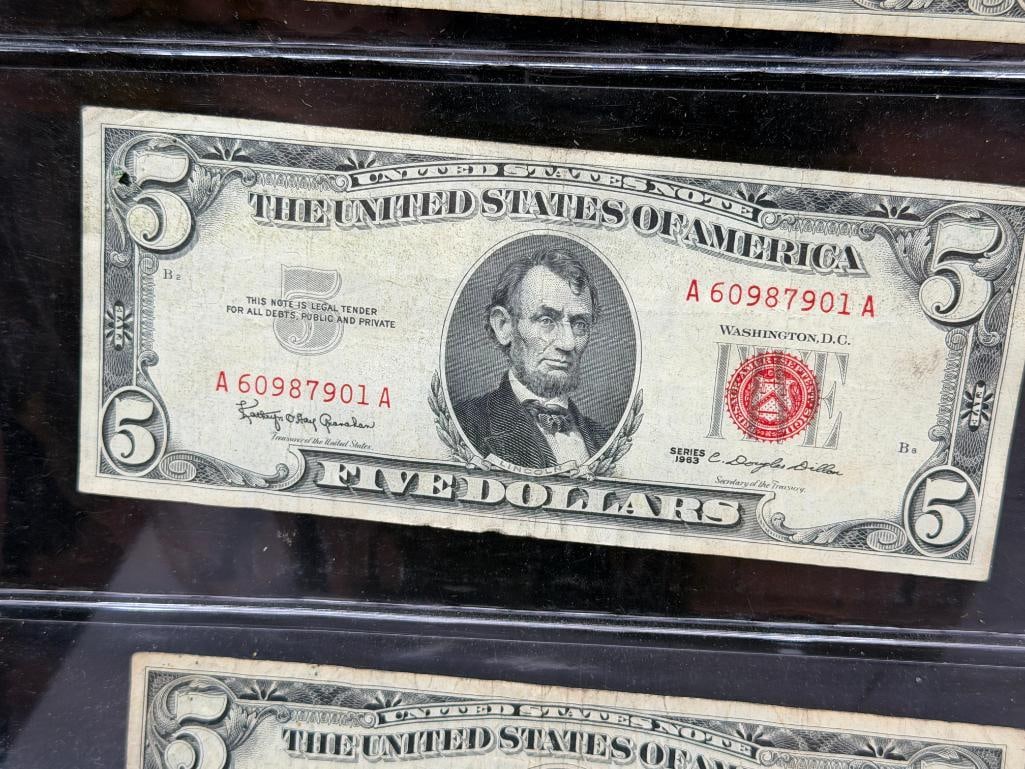 THREE 1963 U.S. $5 CURRENCY NOTES FEATURING RED SEALS - 4