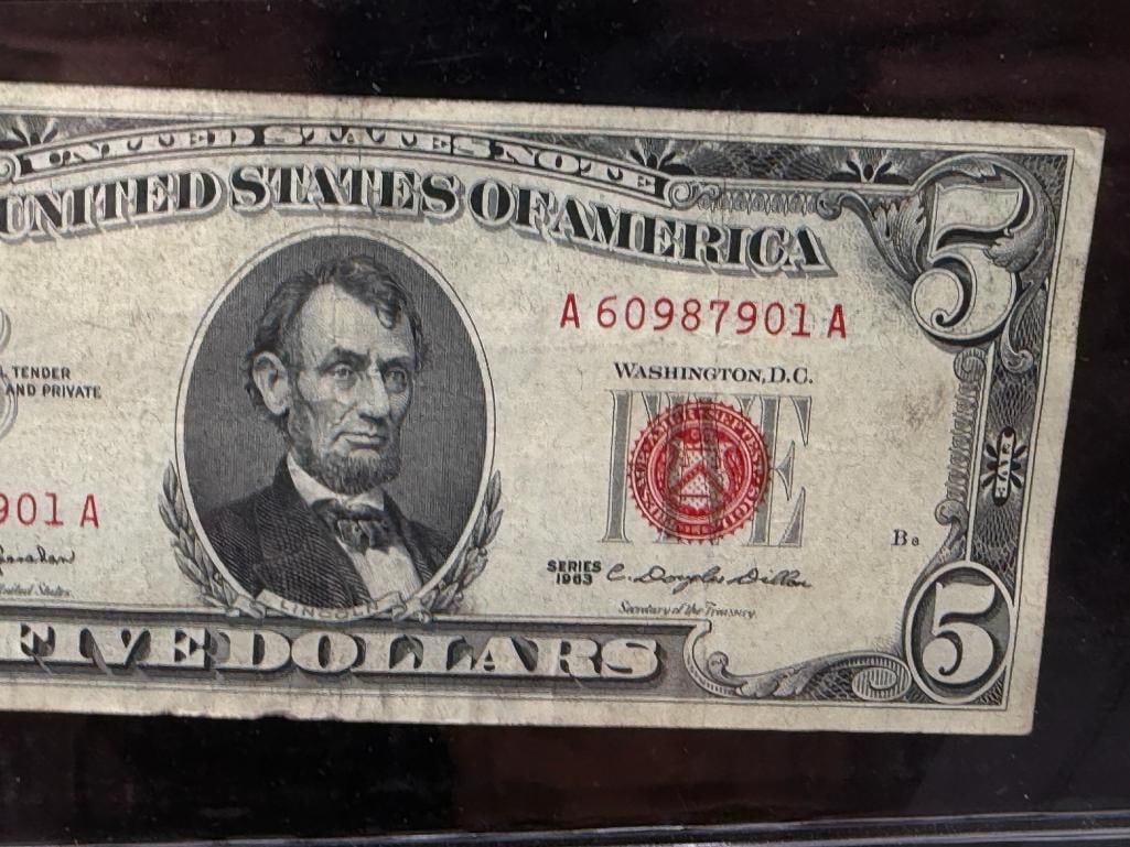 THREE 1963 U.S. $5 CURRENCY NOTES FEATURING RED SEALS - 5