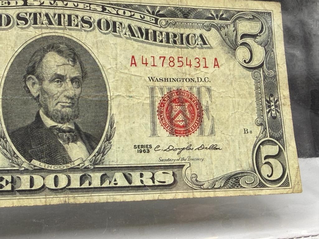 THREE 1963 U.S. $5 CURRENCY NOTES FEATURING RED SEALS - 7