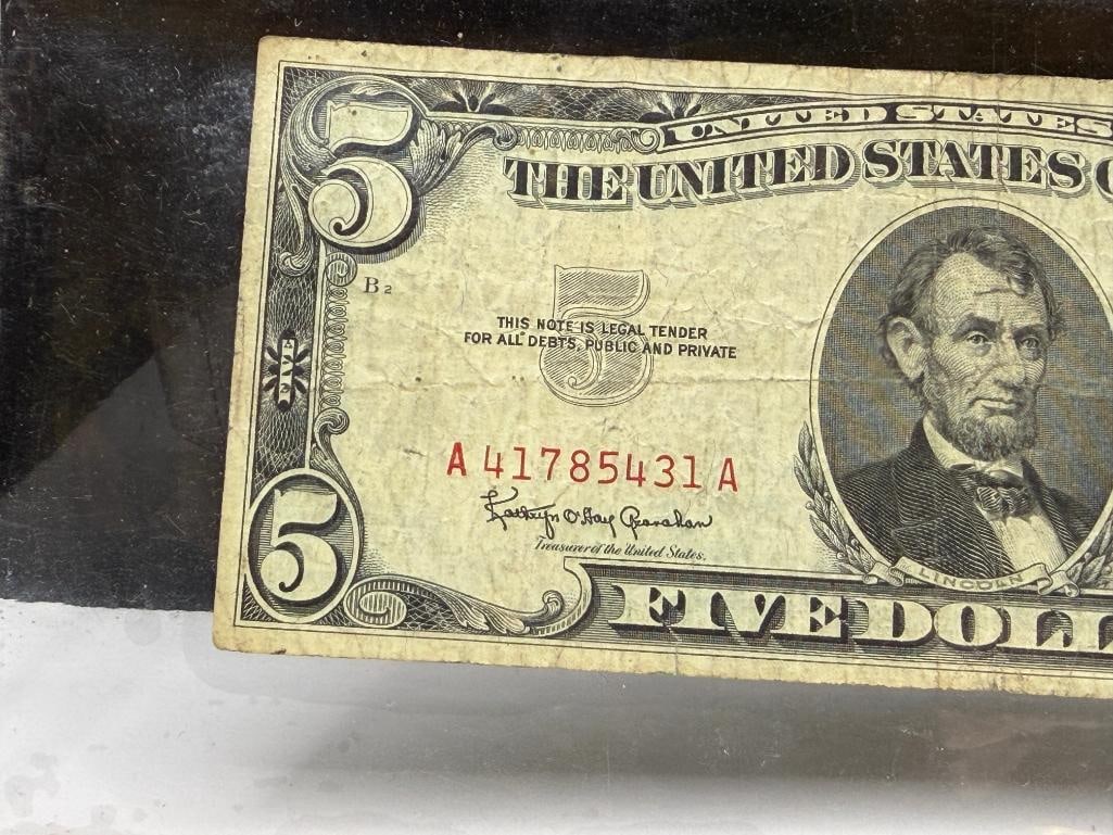 THREE 1963 U.S. $5 CURRENCY NOTES FEATURING RED SEALS - 8