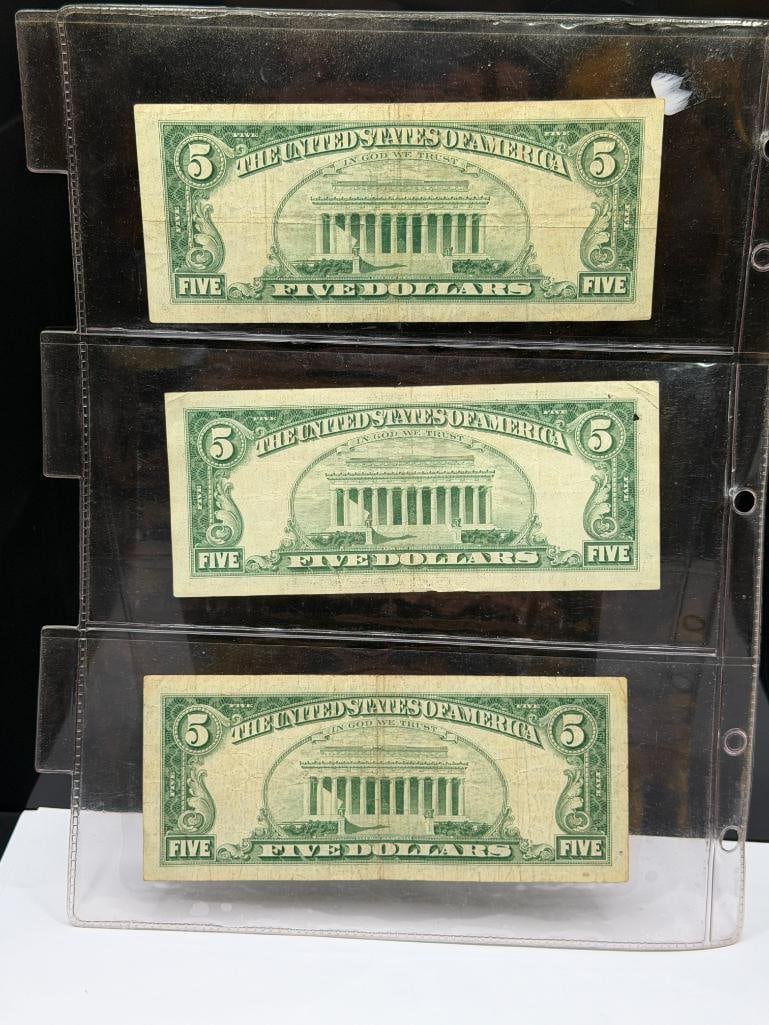THREE 1963 U.S. $5 CURRENCY NOTES FEATURING RED SEALS - 9