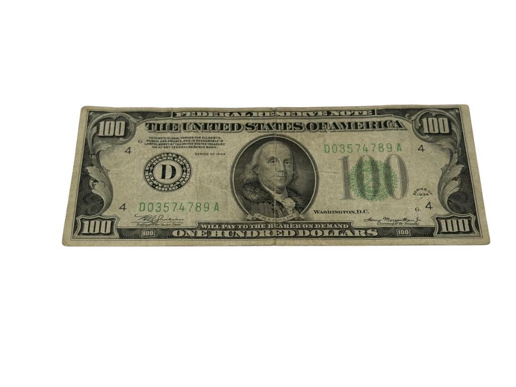 1934 U.S. $100 FEDERAL RESERVE CURRENCY NOTE (1 of 8)