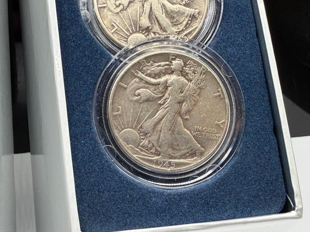 1945 HISTORIC U.S. SILVER HALF DOLLARS SET INCLUDING THREE WALKING LIBERTY SILVER HALF DOLLARS - 3