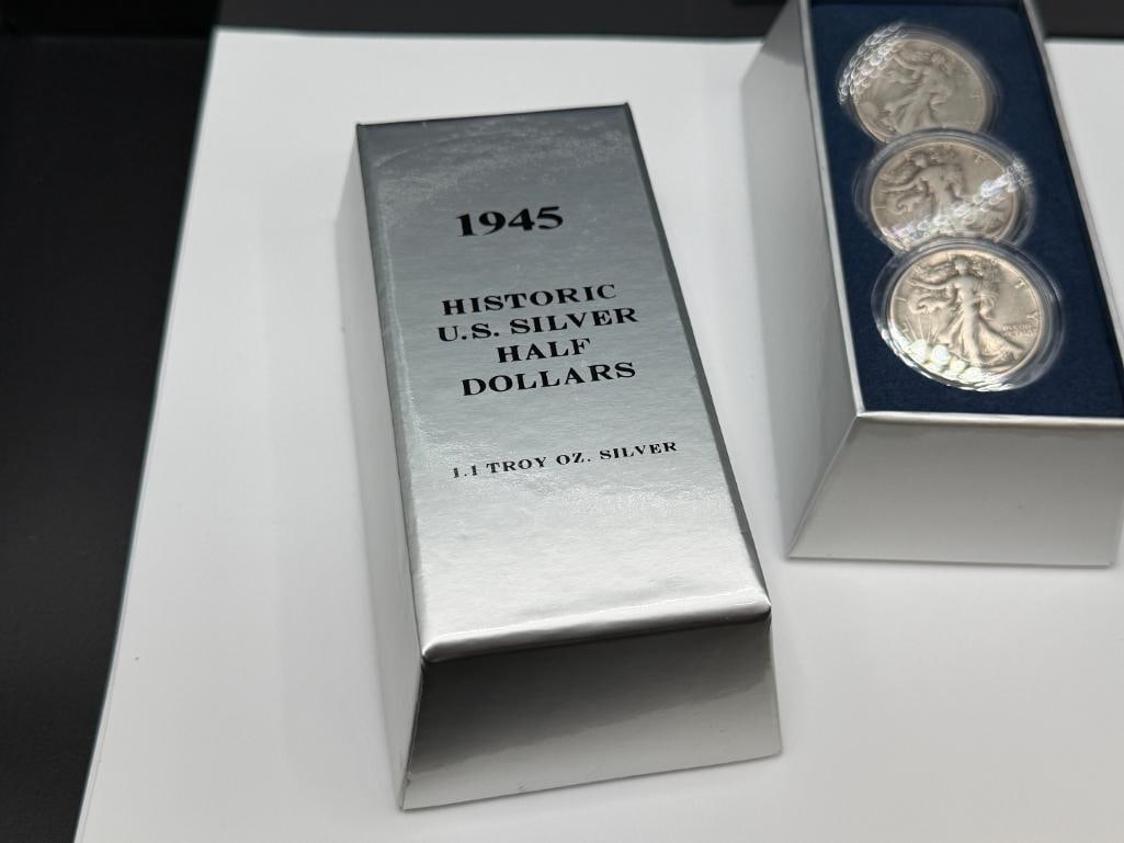 1945 HISTORIC U.S. SILVER HALF DOLLARS SET INCLUDING THREE WALKING LIBERTY SILVER HALF DOLLARS - 9