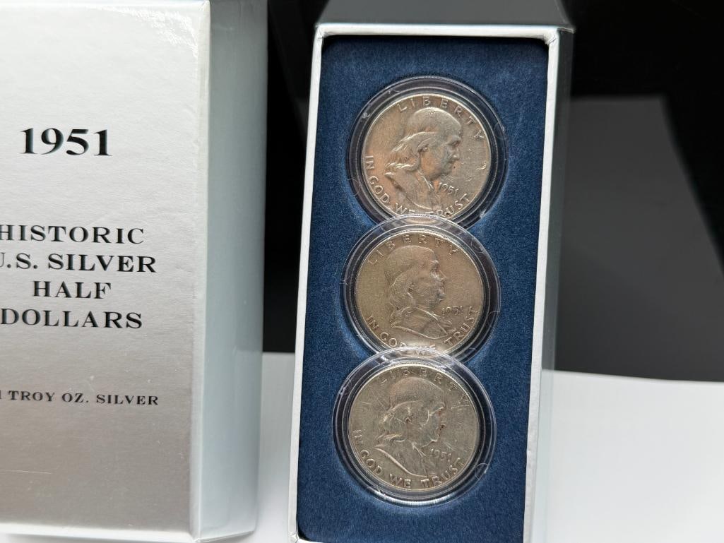1951 HISTORIC U.S. SILVER HALF DOLLARS SET FEATURING THREE FRANKLIN SILVER HALF DOLLARS - 2