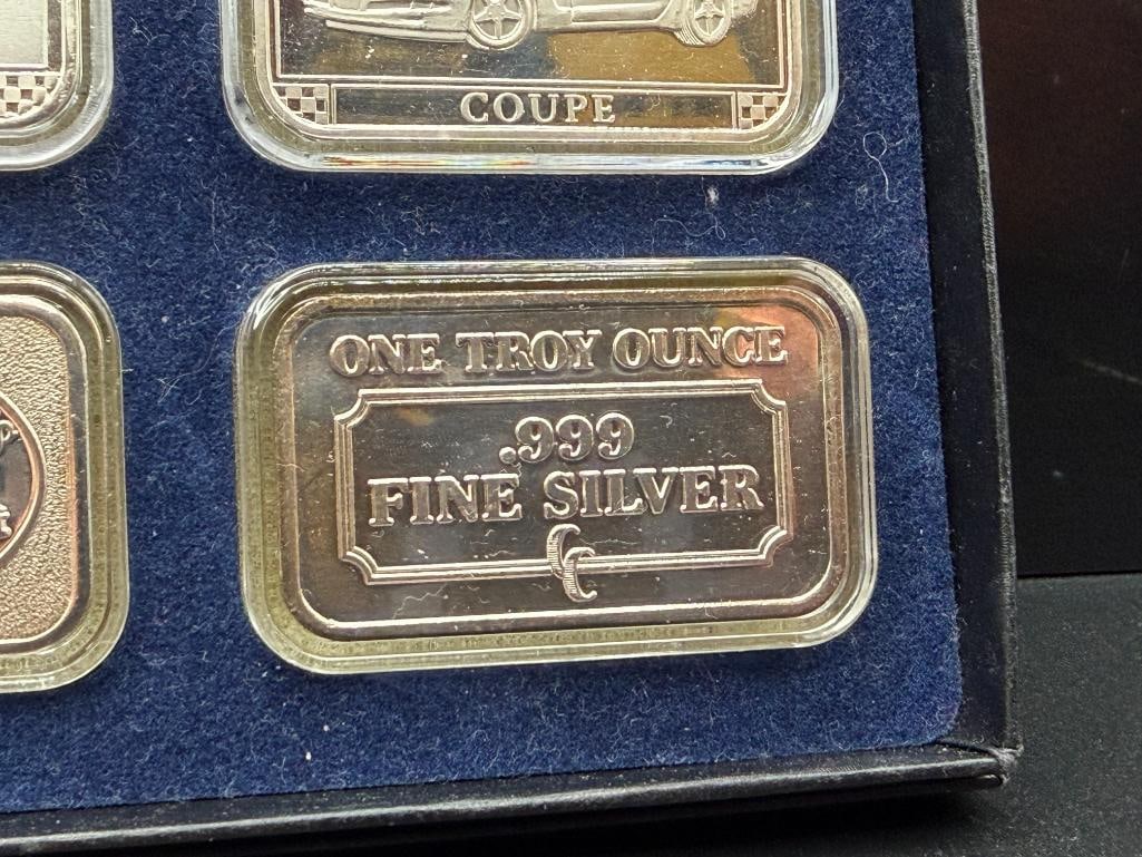 SIX COLLECTIBLE CONTEMPORARY CLASSICS AND GM CORVETTE DESIGNED .999 FINE SILVER BARS - 10