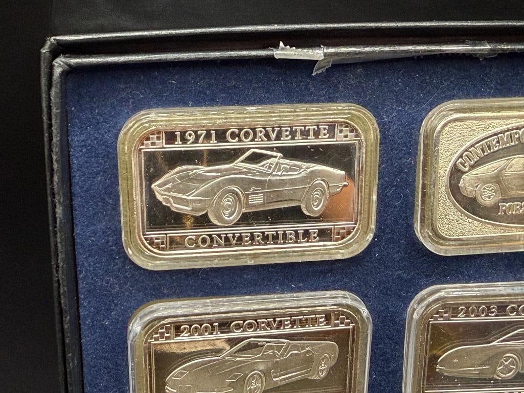 SIX COLLECTIBLE CONTEMPORARY CLASSICS AND GM CORVETTE DESIGNED .999 FINE SILVER BARS - 2