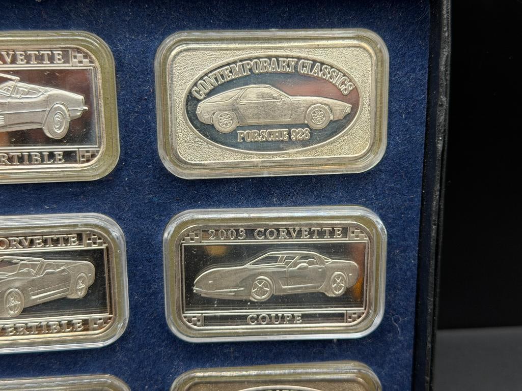 SIX COLLECTIBLE CONTEMPORARY CLASSICS AND GM CORVETTE DESIGNED .999 FINE SILVER BARS - 3