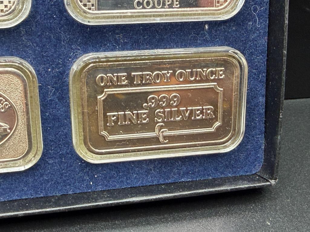 SIX COLLECTIBLE CONTEMPORARY CLASSICS AND GM CORVETTE DESIGNED .999 FINE SILVER BARS - 9