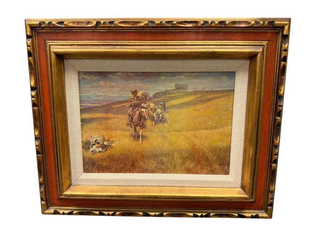 CHARLES M. RUSSELL RENOWNED WESTERN ARTIST PRINT ON CANVAS WHEN WAGON TRAILS WERE DIM (1 of 8)
