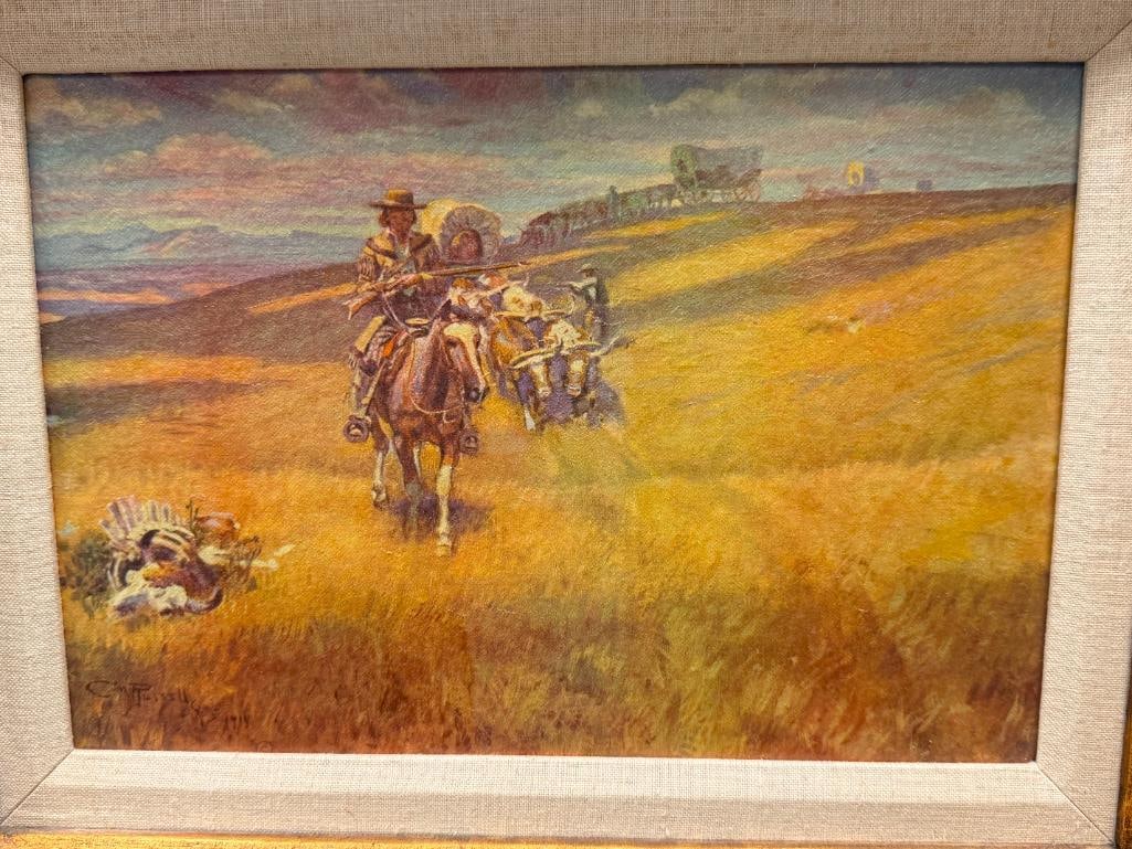 CHARLES M. RUSSELL RENOWNED WESTERN ARTIST PRINT ON CANVAS WHEN WAGON TRAILS WERE DIM - 2