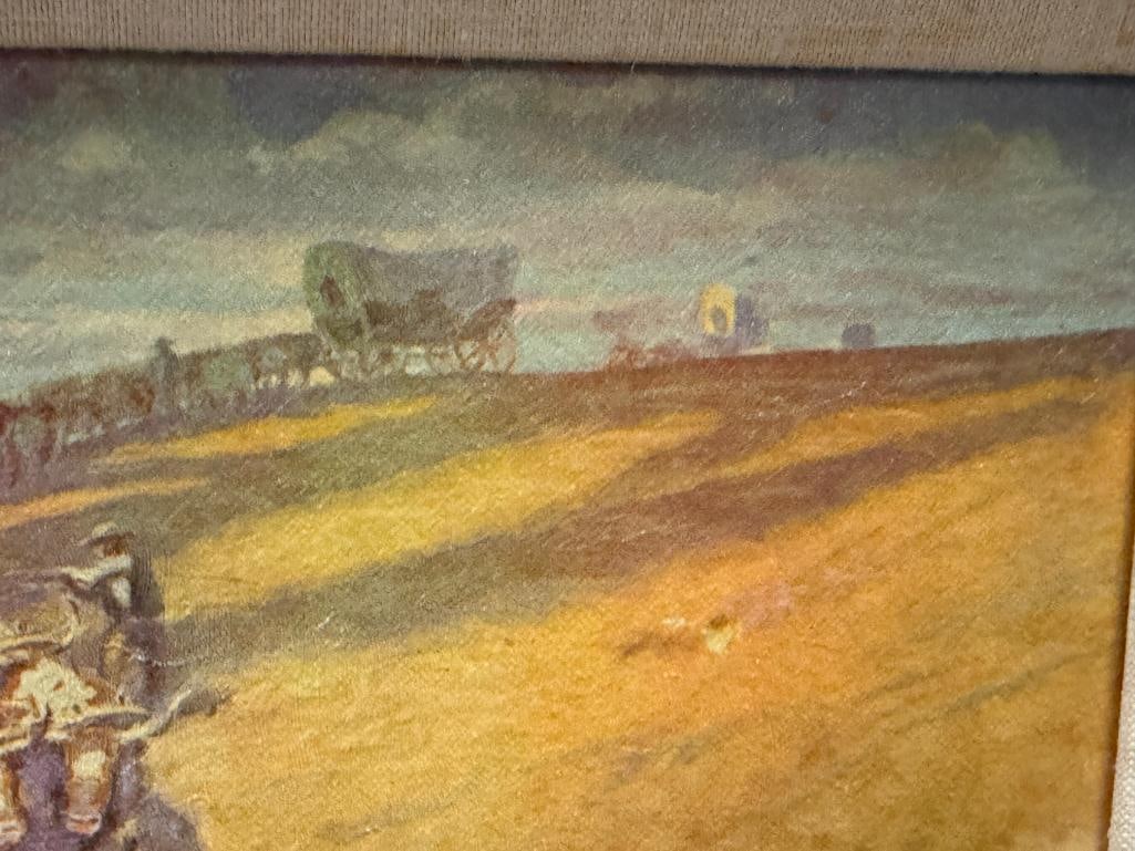 CHARLES M. RUSSELL RENOWNED WESTERN ARTIST PRINT ON CANVAS WHEN WAGON TRAILS WERE DIM - 5
