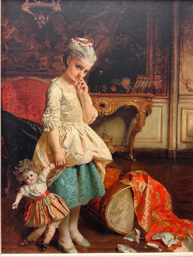 HENRI GUILLAUME SCHLESINGER FRENCH ARTIST PRINT ON CANVAS TITLED THE REPRIMAND / A LITTLE MISTAKE - 2
