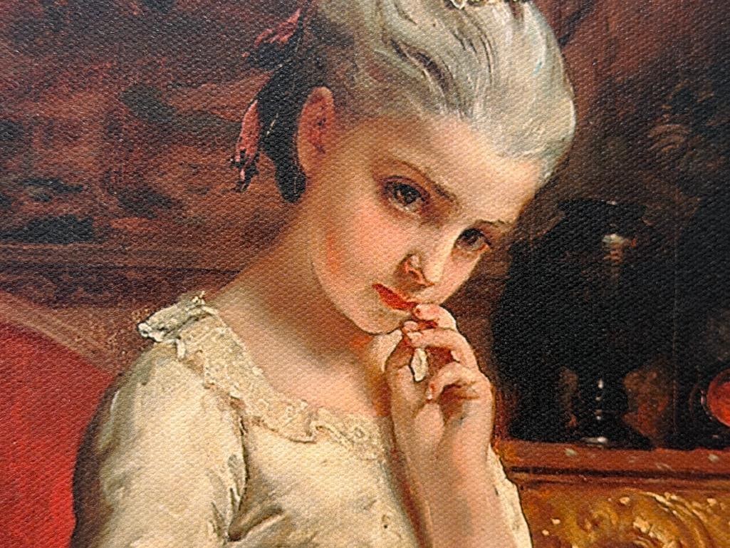 HENRI GUILLAUME SCHLESINGER FRENCH ARTIST PRINT ON CANVAS TITLED THE REPRIMAND / A LITTLE MISTAKE - 3