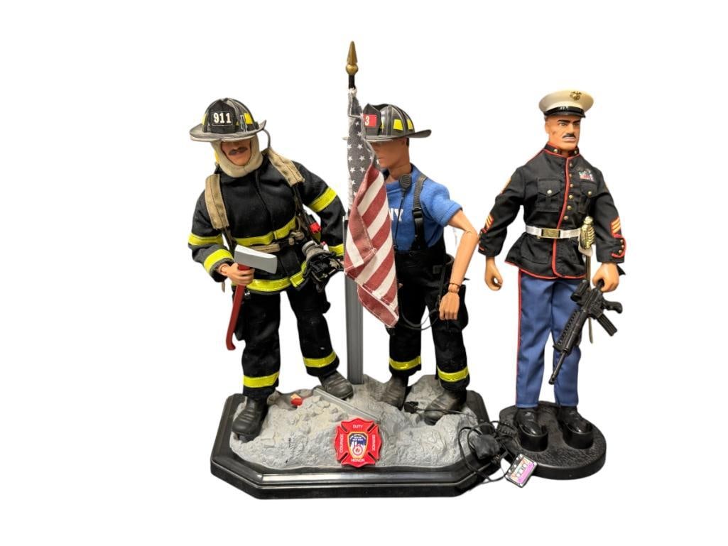 FDNY FIREFIGHTERS 9/11 TRIBUTE FIGURES AND 1992 G.I. JOE HASBRO HALL OF FAME DRESS MARINE GUNG HO (1 of 11)