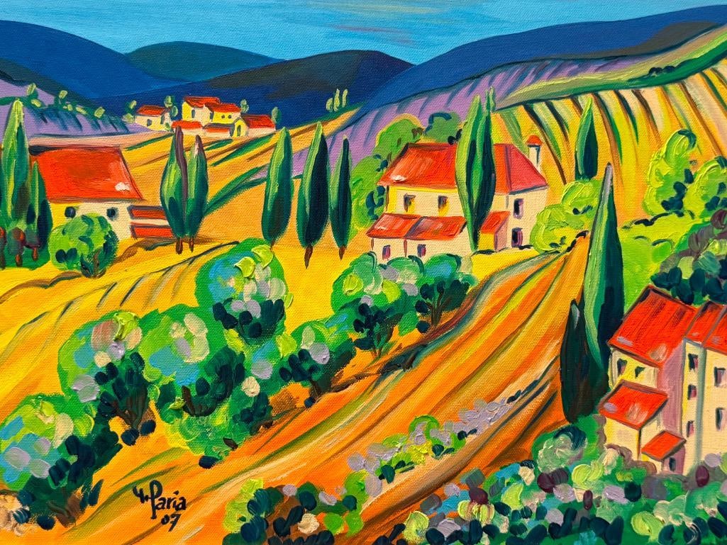 H. PARIA ORIGINAL ACRYLIC ON CANVAS PAINTING COUNTRYSIDE LANDSCAPE - 2