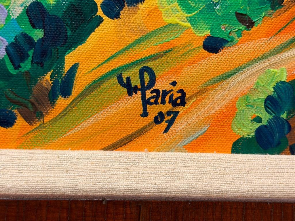 H. PARIA ORIGINAL ACRYLIC ON CANVAS PAINTING COUNTRYSIDE LANDSCAPE - 5