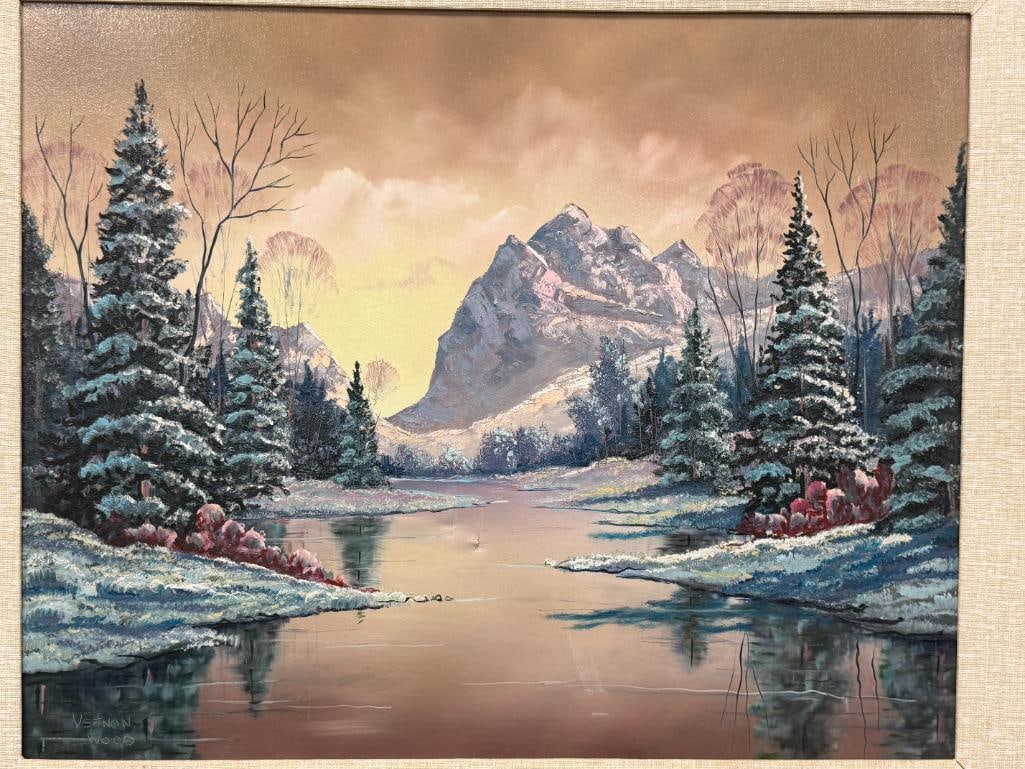 VERNON WOOD AMERICAN ARTIST ORIGINAL OIL ON CANVAS LANDSCAPE PAINTING - 2